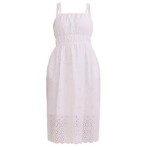 Excellent Condition, SZ L, 100% COTTON Eyelet Midi Dress, White